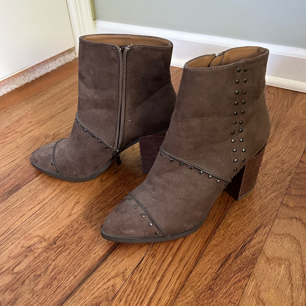 Report studded heeled ankle bootie